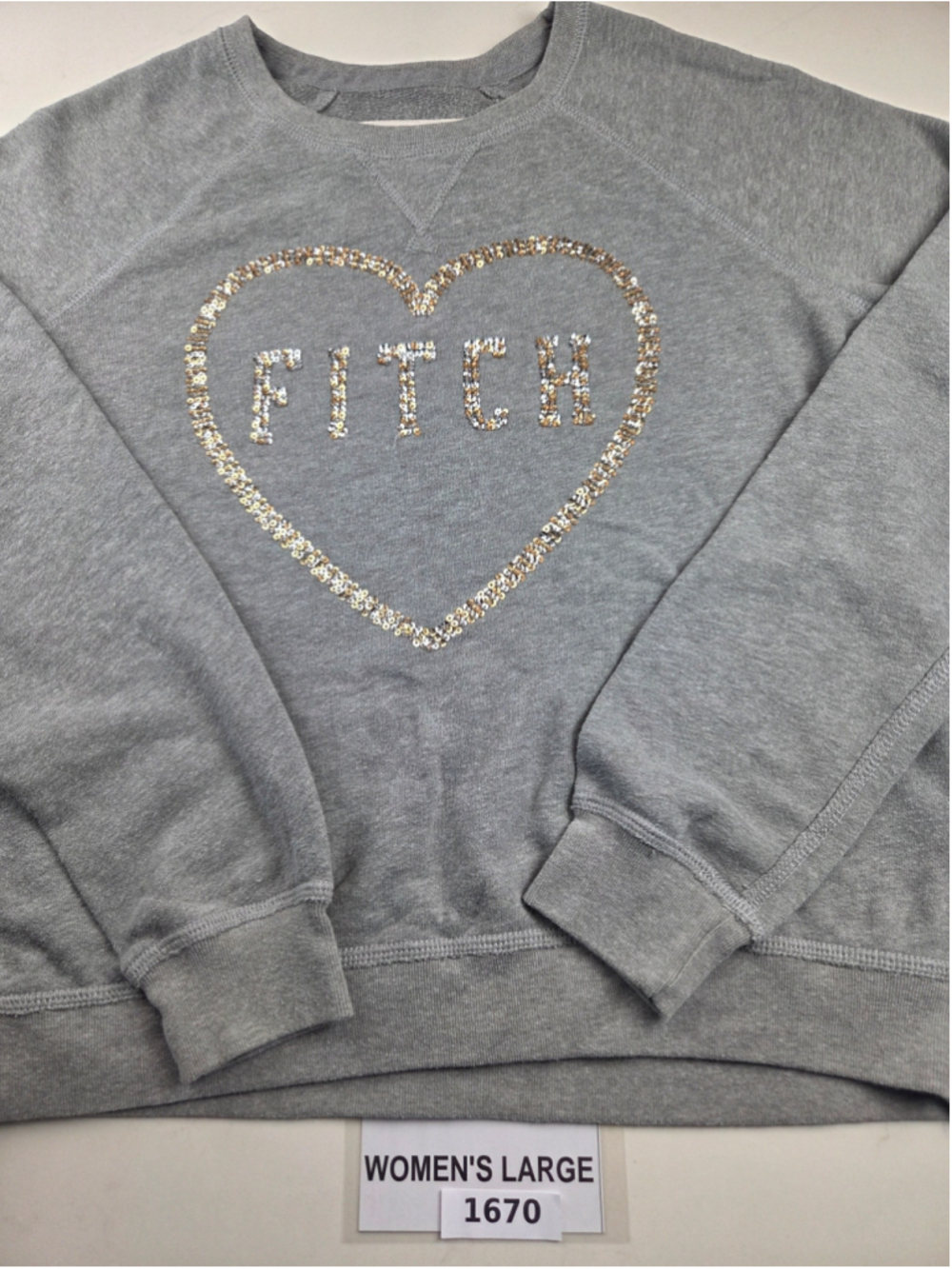 Abercrombie & Fitch Women’s Large Gray Sequin Heart FITCH Sweatshirt #1670